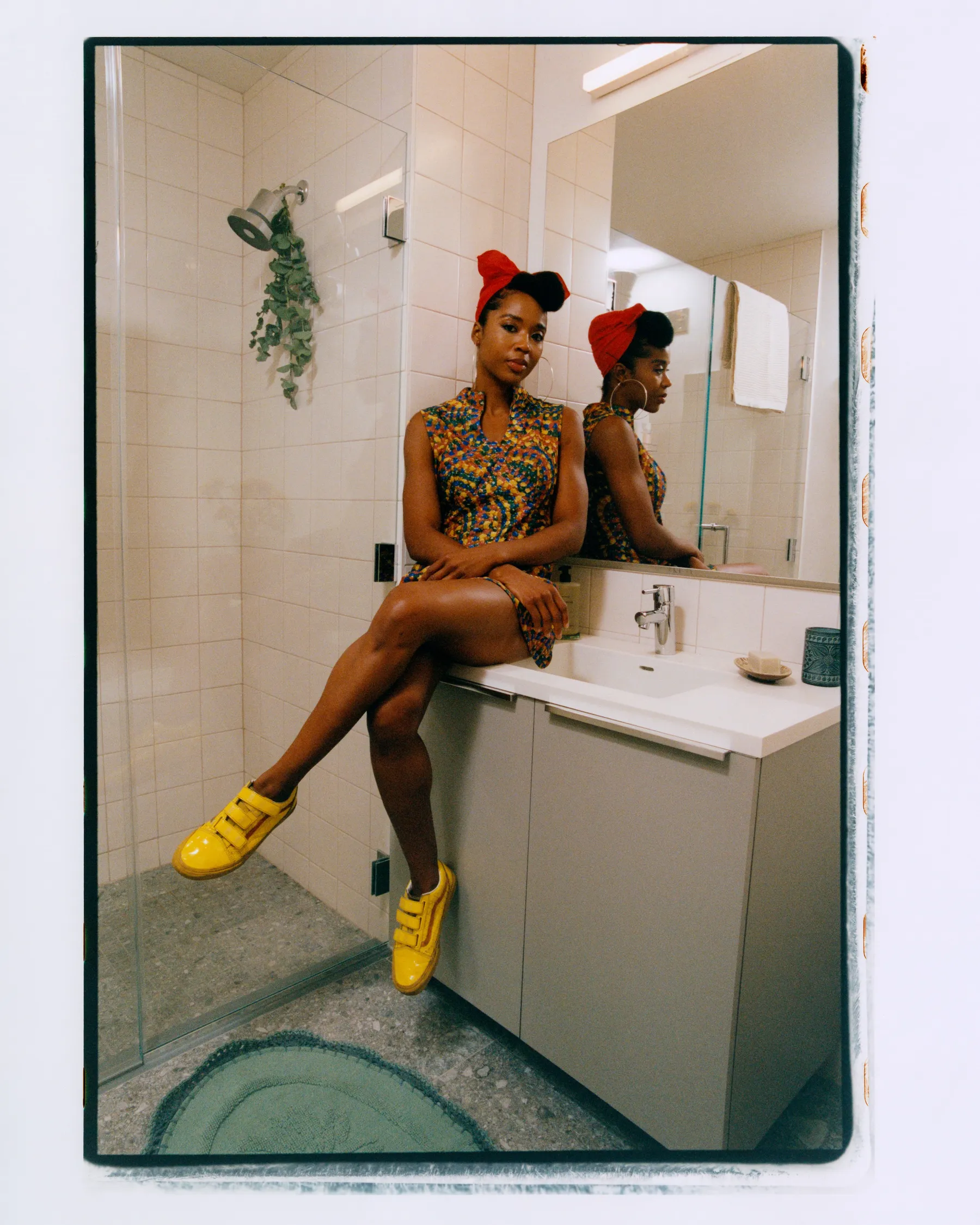 A person sitting in the bathroom 